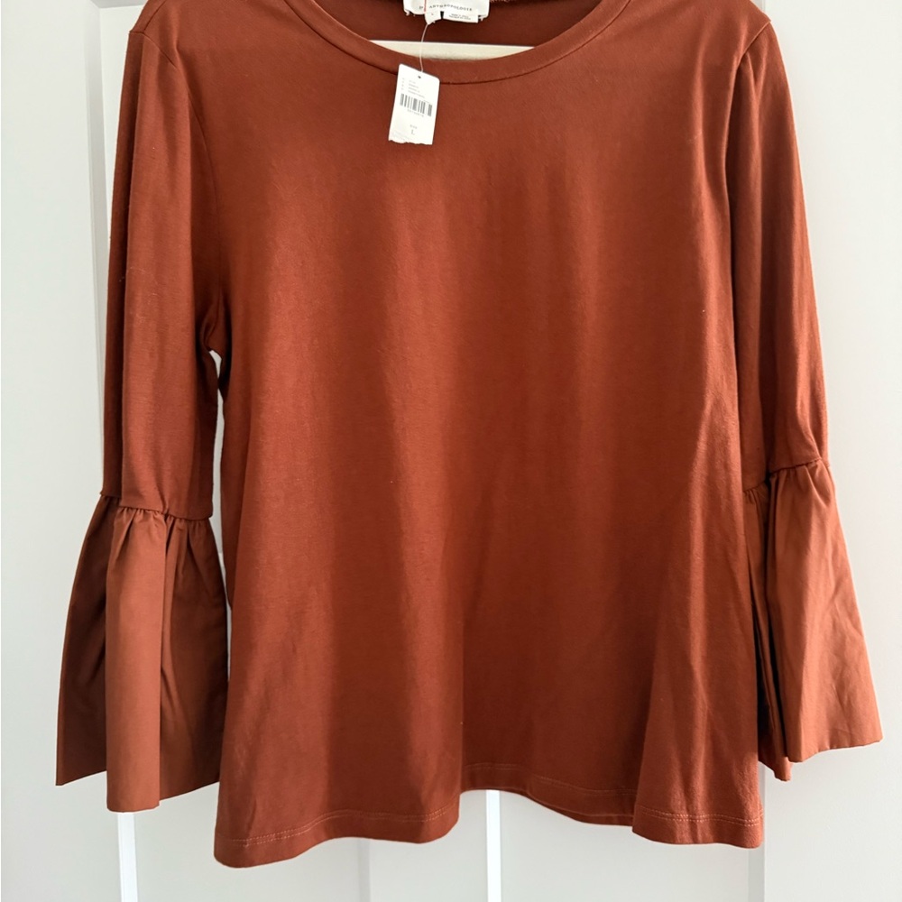 Anthropologie Terracotta Blouse with Flared Sleeves